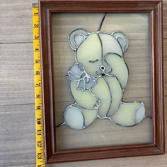 Vintage Stained Glass Teddy Bear Wall Art OOAK